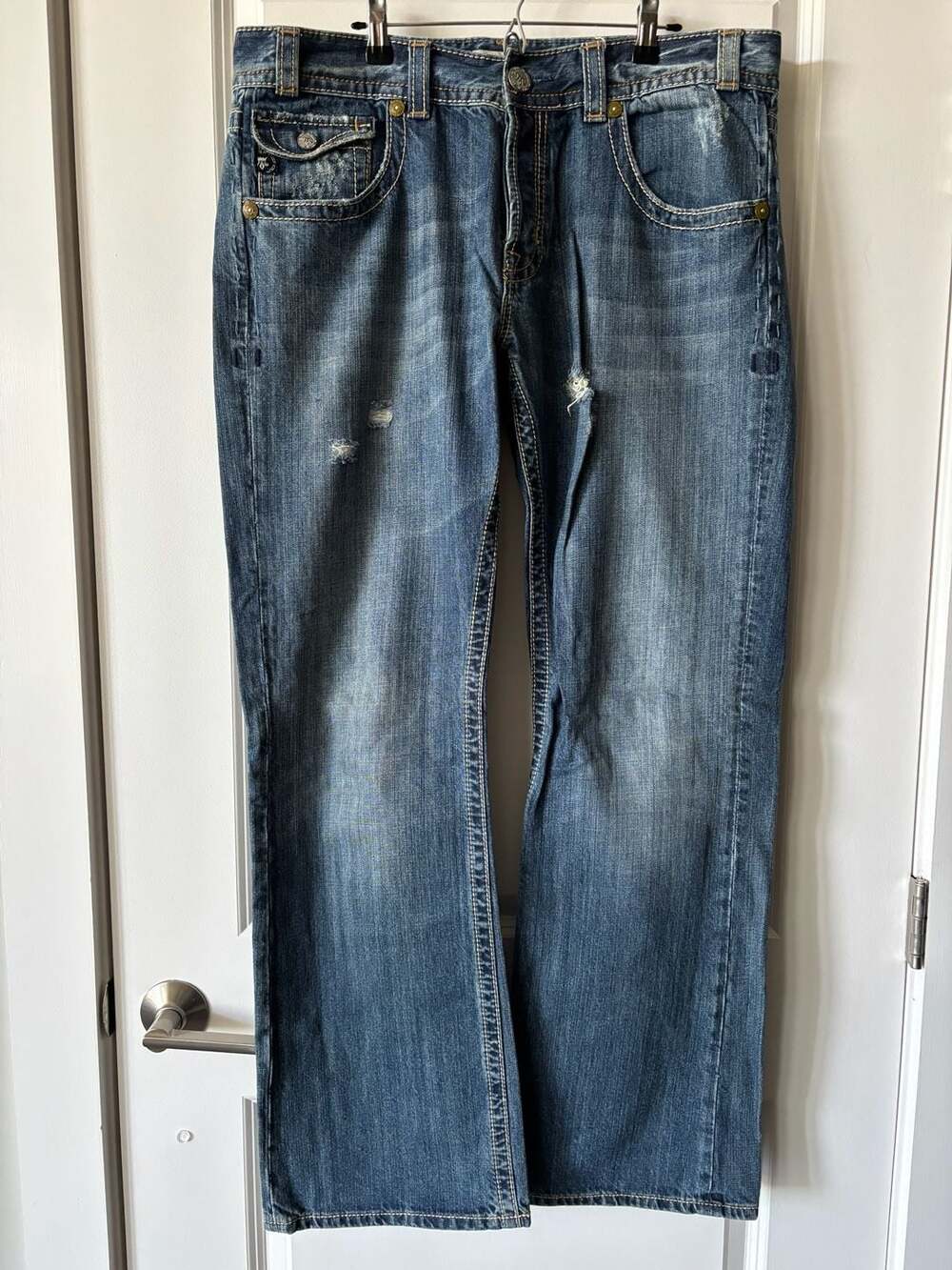 Mek Denim Jamaica Jeans Size 36x34 Blue Distressed Bootcut Y2K